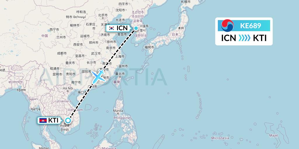 KE689 Korean Air Flight Map: Seoul to Kratie