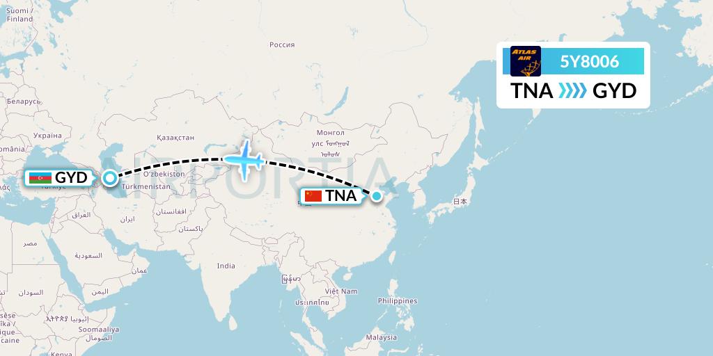 5Y8006 Atlas Air Flight Map: Jinan to Baku