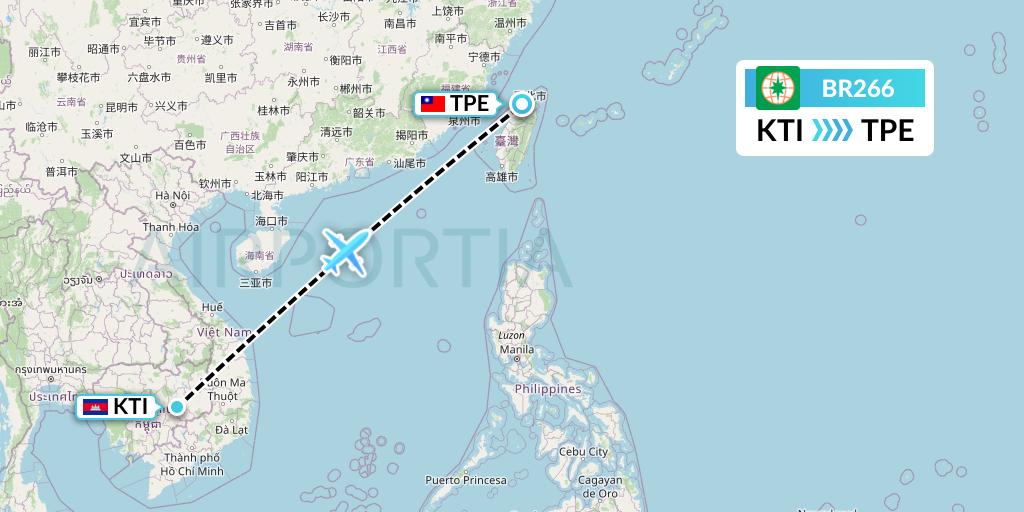 BR266 EVA Air Flight Map: Kratie to Taipei