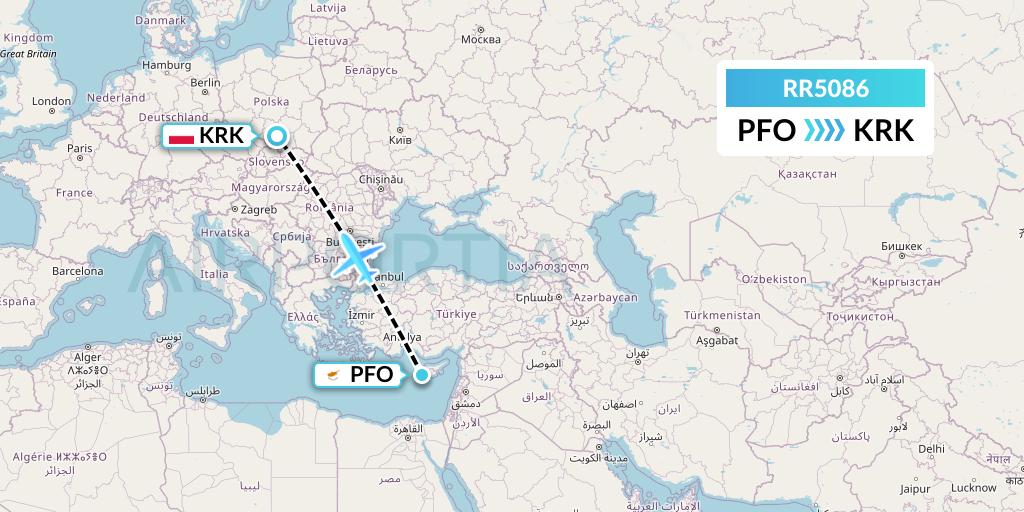 RR5086 Royal Air Force Flight Map: Pafos to Krakow
