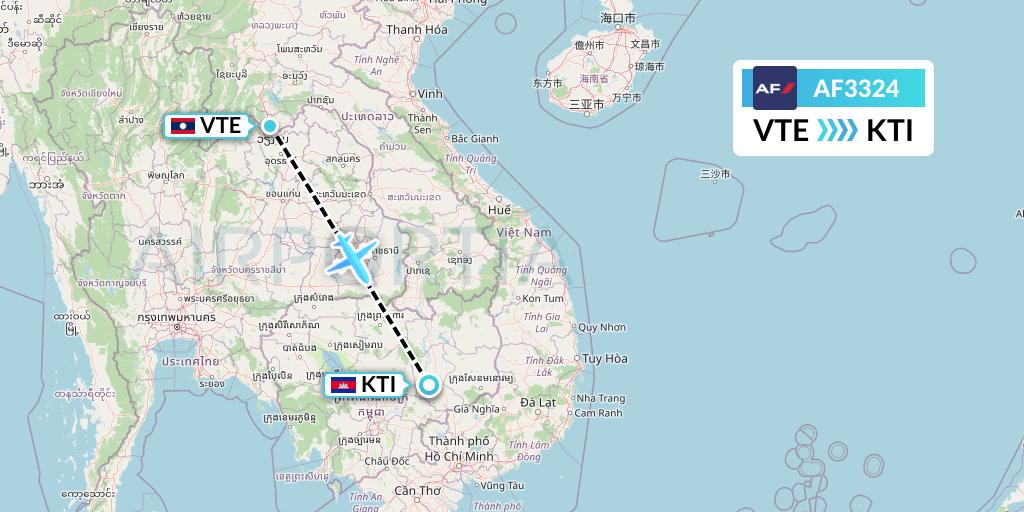 AF3324 Air France Flight Map: Vientiane to Kratie