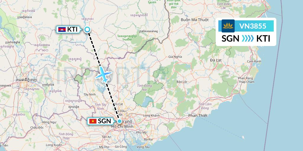 VN3855 Vietnam Airlines Flight Map: Ho Chi Minh City to Kratie