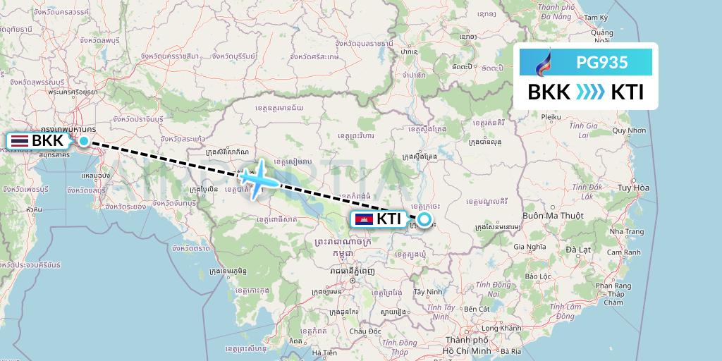 PG935 Bangkok Airways Flight Map: Bangkok to Kratie