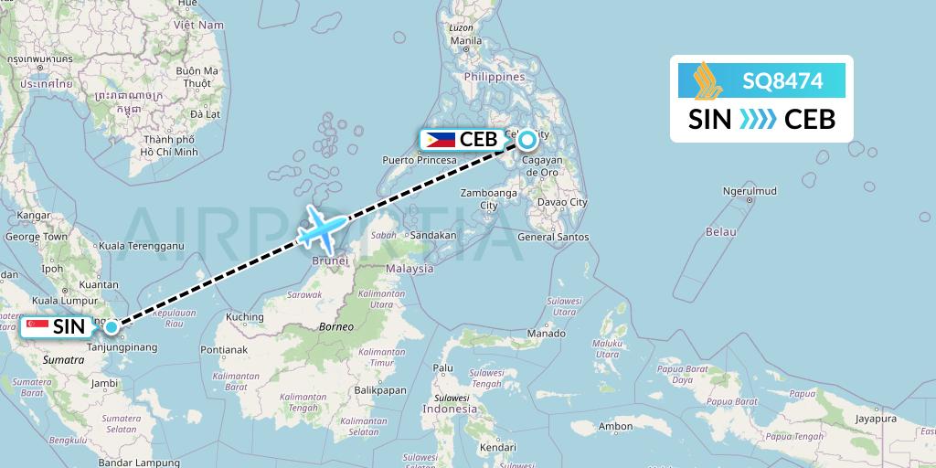 SQ8474 Singapore Airlines Flight Map: Singapore to Cebu