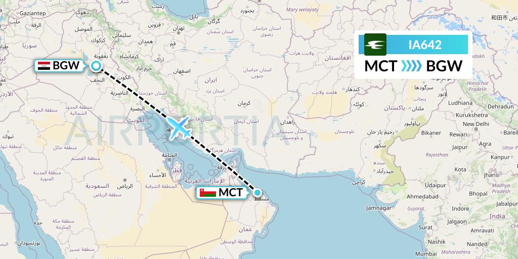IA642 Iraqi Airways Flight Map: Muscat to Baghdad