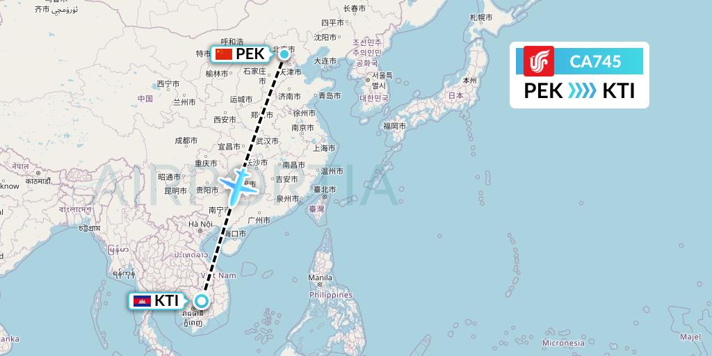 CA745 Air China Flight Map: Beijing to Kratie