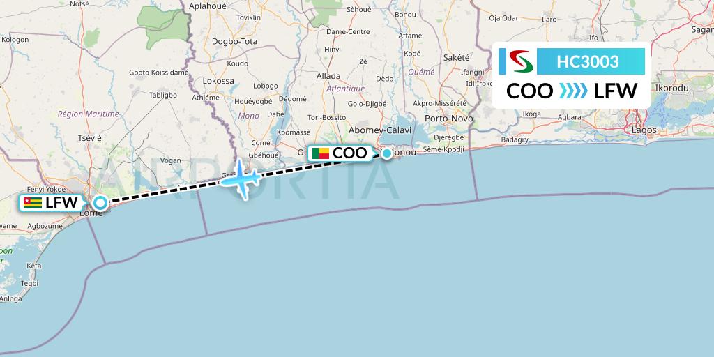 HC3003 Air Senegal Flight Map: Cotonou to Lome