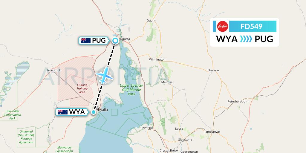 FD549 Thai AirAsia Flight Map: Whyalla to Port Augusta