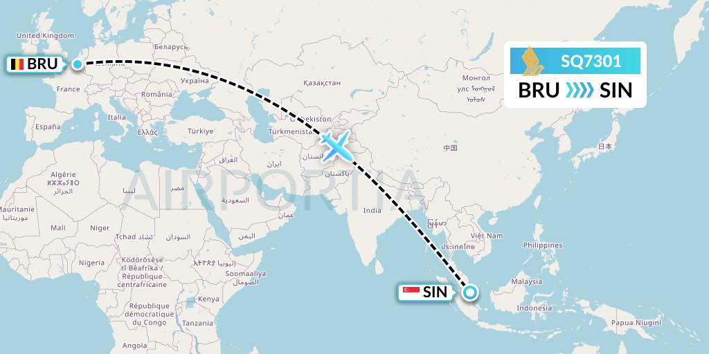 SQ7301 Singapore Airlines Flight Map: Brussels to Singapore