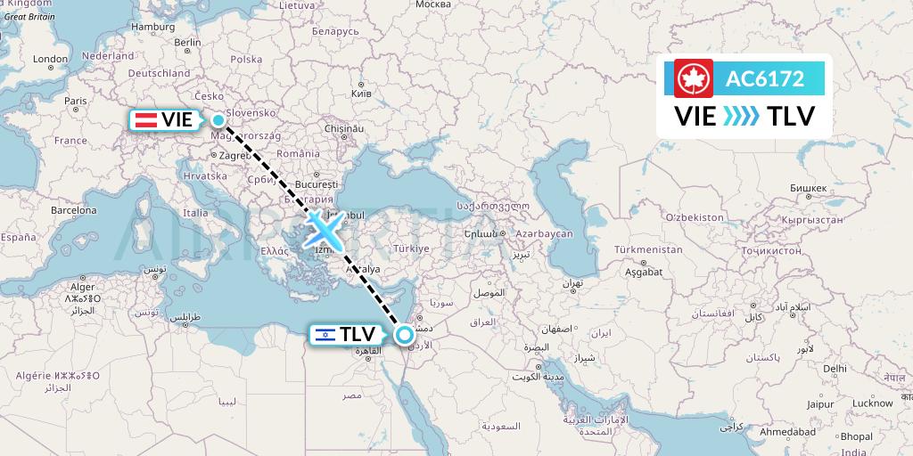 AC6172 Air Canada Flight Map: Vienna to Tel Aviv