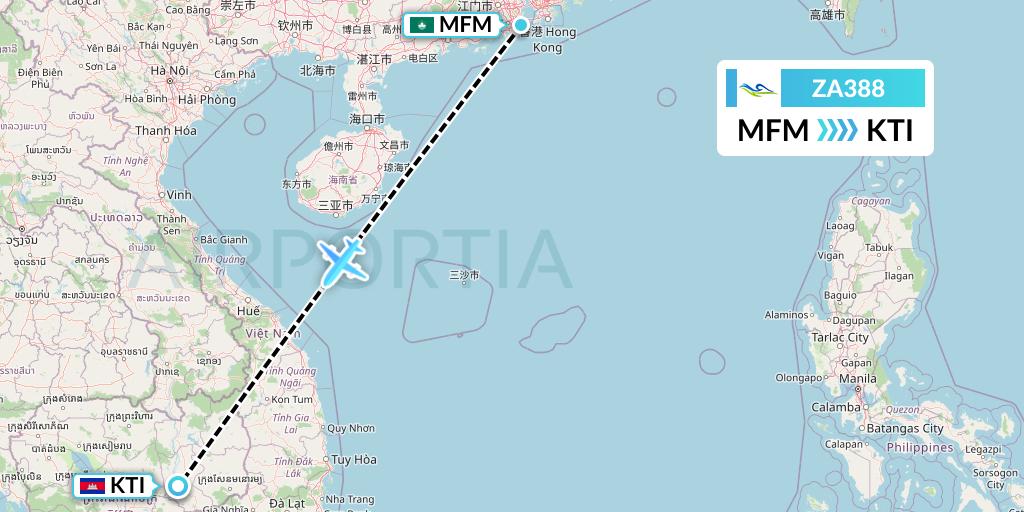 ZA388 Sky Angkor Airlines Flight Map: Macau to Kratie