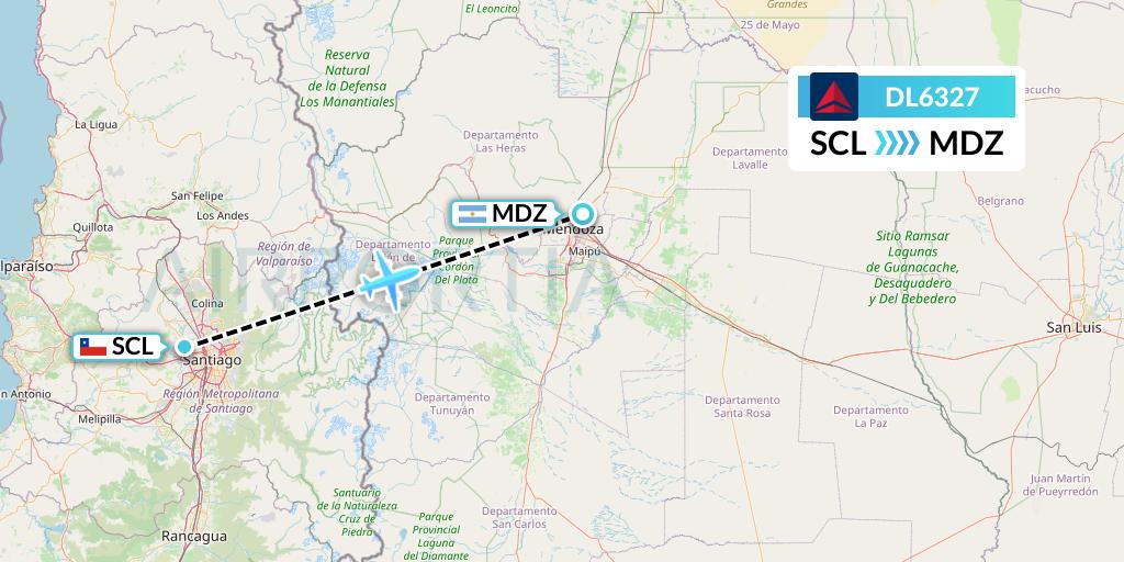 DL6327 Delta Air Lines Flight Map: Santiago to Mendoza