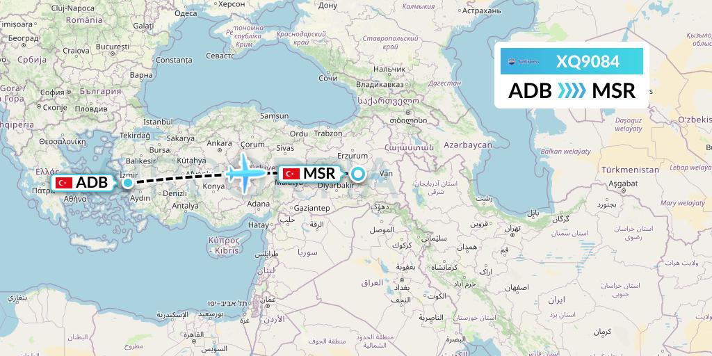 XQ9084 SunExpress Flight Map: Izmir to Mus