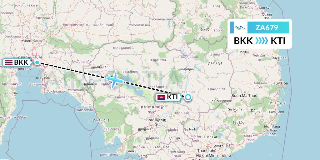 ZA679 Sky Angkor Airlines Flight Map: Bangkok to Kratie