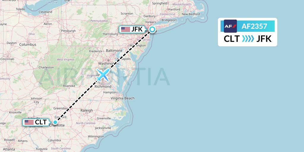 AF2357 Air France Flight Map: Charlotte to New York