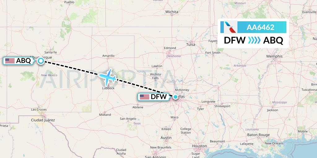 AA6462 American Airlines Flight Map: Dallas to Albuquerque