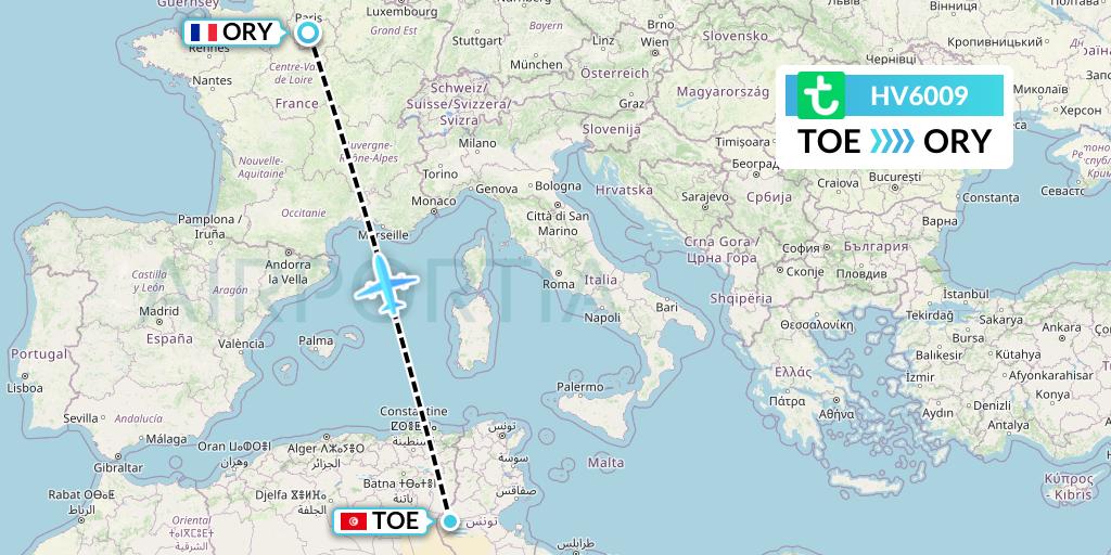 HV6009 Transavia Flight Map: Tozeur to Paris