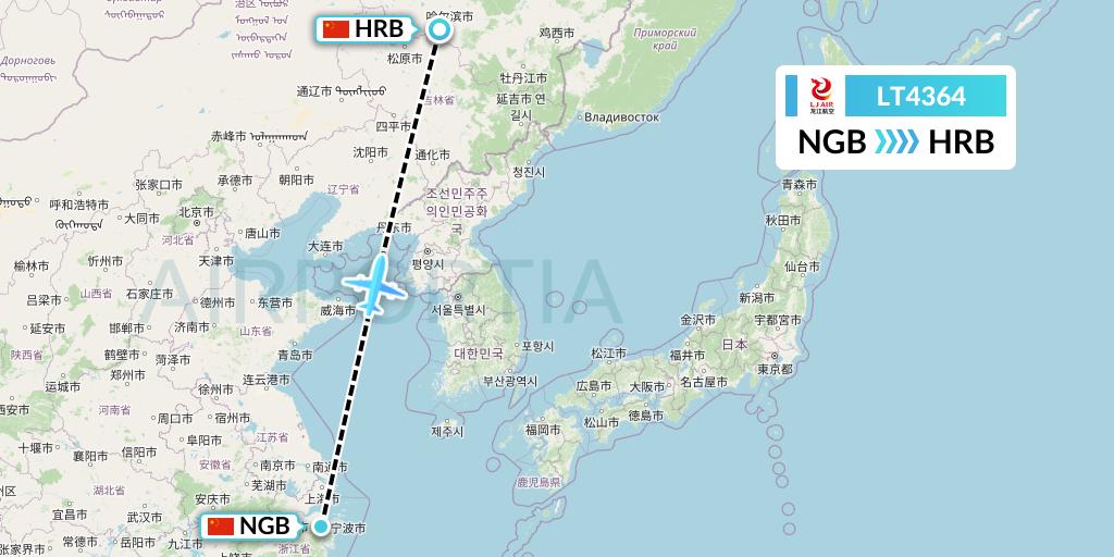 LT4364 LongJiang Airlines Flight Map: Ningbo to Harbin