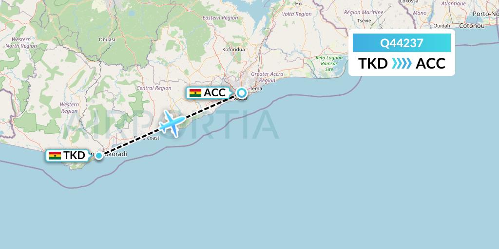 Q44237 Euroairlines Flight Map: Takoradi to Accra
