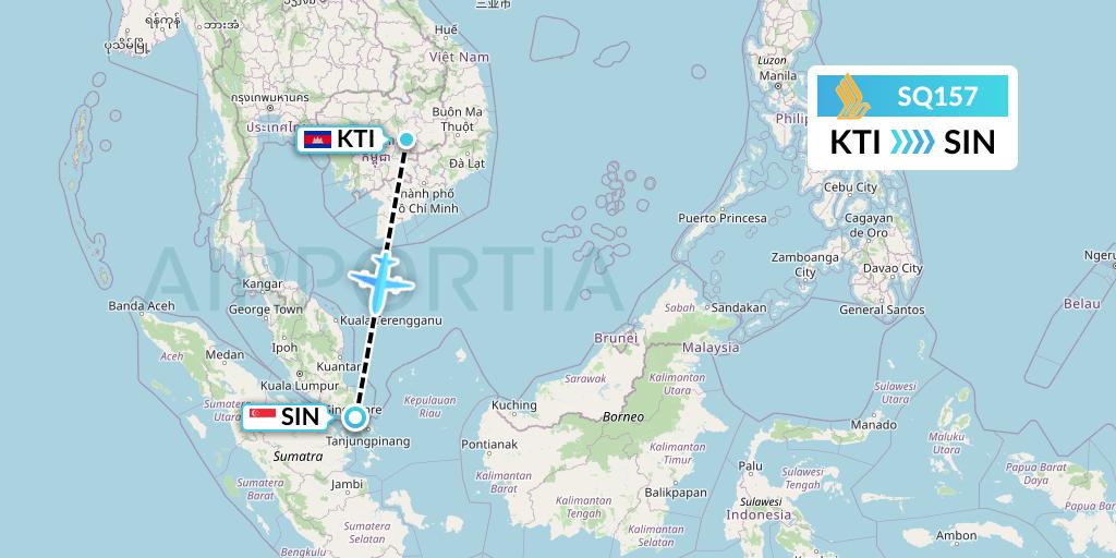 SQ157 Singapore Airlines Flight Map: Kratie to Singapore