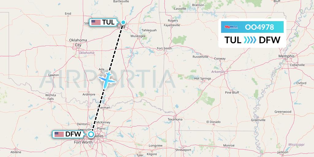 OO4978 SkyWest Airlines Flight Map: Tulsa to Dallas