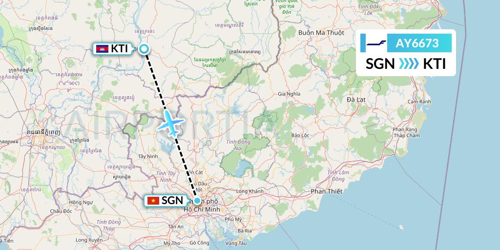AY6673 Finnair Flight Map: Ho Chi Minh City to Kratie