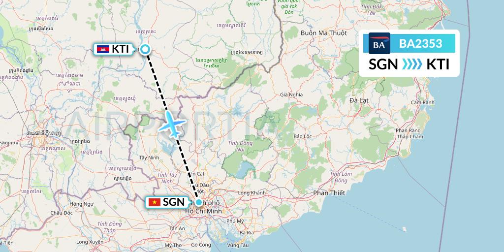 BA2353 British Airways Flight Map: Ho Chi Minh City to Kratie