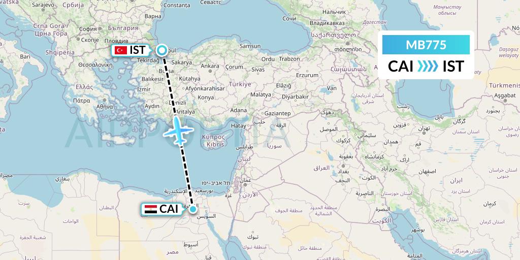 MB775 MNG Airlines Flight Map: Cairo to Istanbul