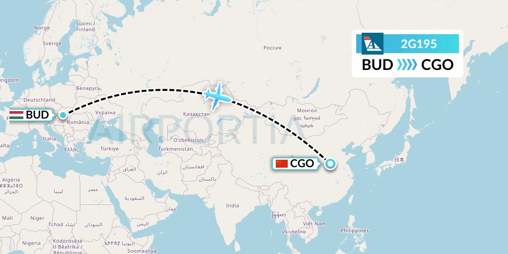 2G195 Angara Airlines Flight Map: Budapest to Zhengzhou