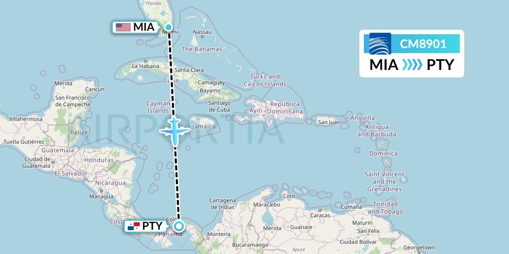CM8901 Copa Airlines Flight Map: Miami to Panama City
