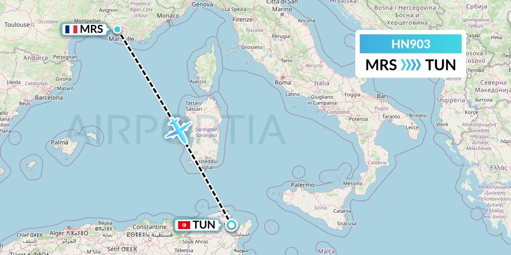 HN903 Uab Heston Airlines Jsc Heston Airl Flight Map: Marseille to Tunis
