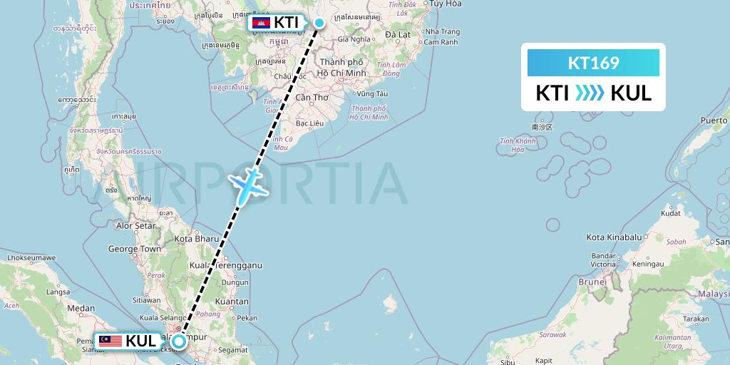 KT169 SiAvia d.o.o. Flight Map: Kratie to Kuala Lumpur