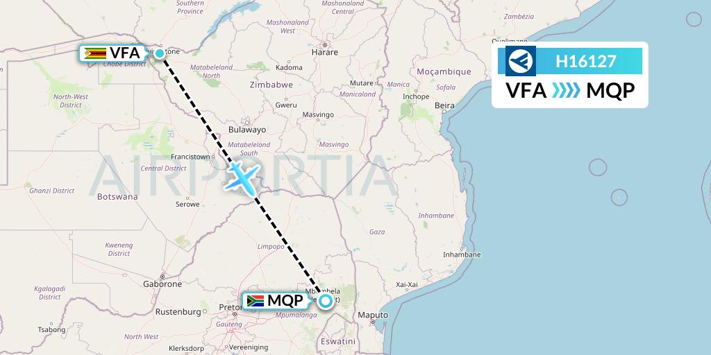 H16127 Hahn Air Systems Flight Map: Victoria Falls to Nelspruit