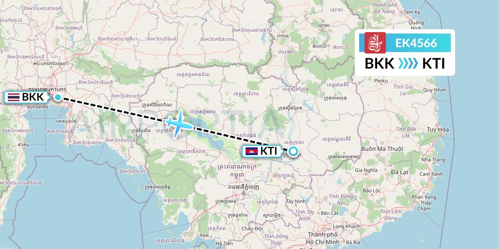 EK4566 Emirates Flight Map: Bangkok to Kratie