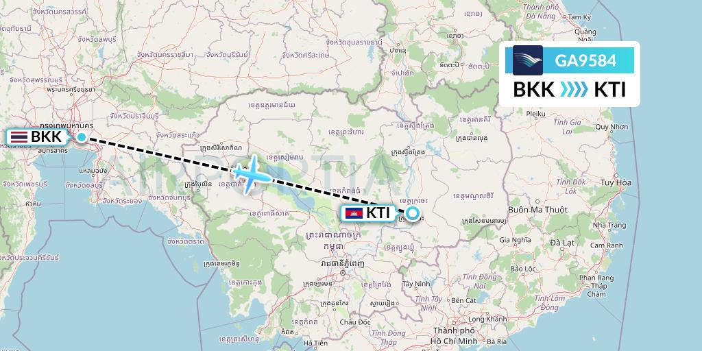 GA9584 Garuda Indonesia Flight Map: Bangkok to Kratie