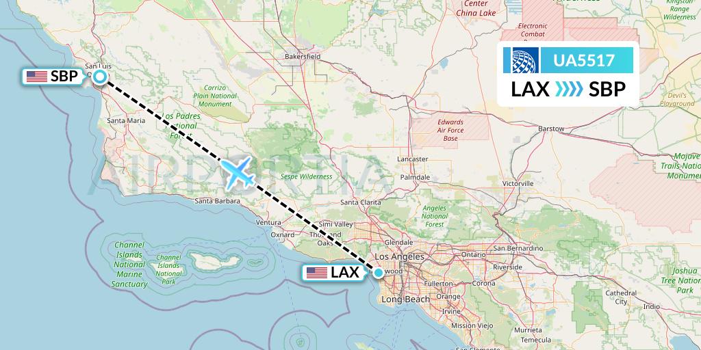 UA5517 United Airlines Flight Map: Los Angeles to San Luis Obispo