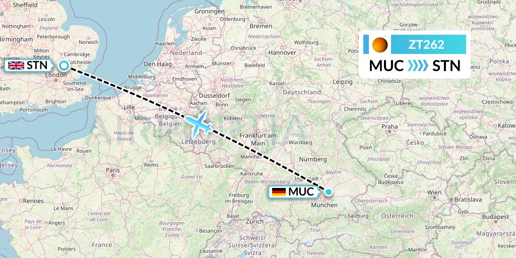 ZT262 Titan Airways Flight Map: Munich to London
