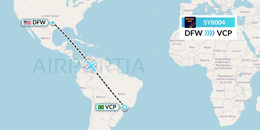 5Y8004 Atlas Air Flight Map: Dallas to Campinas