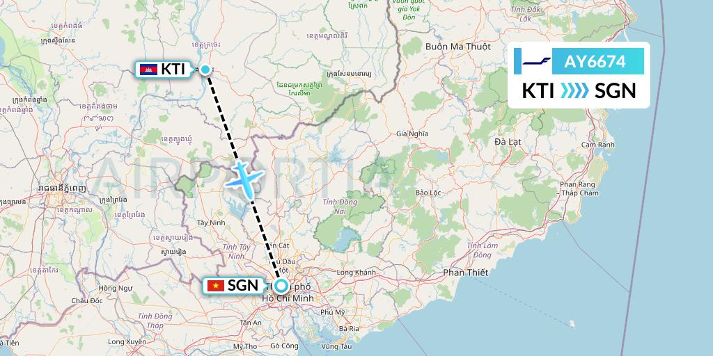 AY6674 Finnair Flight Map: Kratie to Ho Chi Minh City