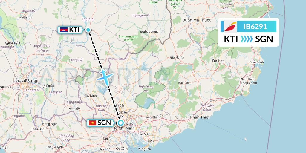 IB6291 Iberia Flight Map: Kratie to Ho Chi Minh City