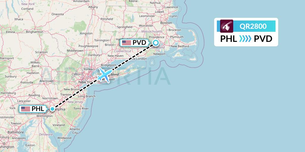 QR2800 Qatar Airways Flight Map: Philadelphia to Providence