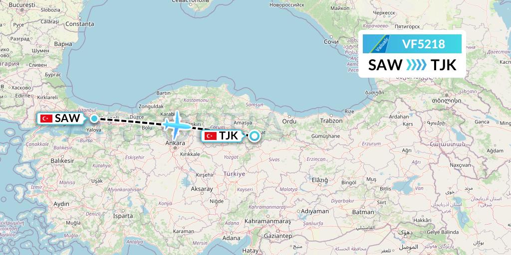 VF5218 ValuAir Flight Map: Istanbul to Tokat