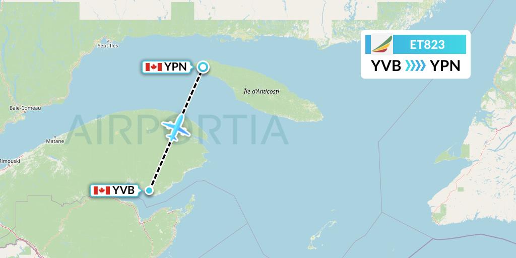 ET823 Ethiopian Airlines Flight Map: Bonaventure to Port-Menier