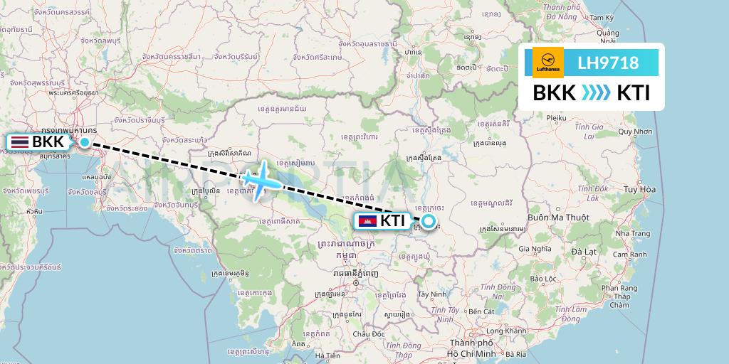 LH9718 Lufthansa Flight Map: Bangkok to Kratie