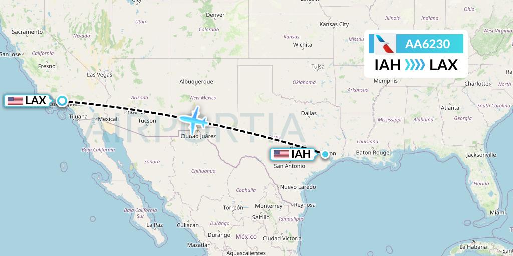 AA6230 American Airlines Flight Map: Houston to Los Angeles
