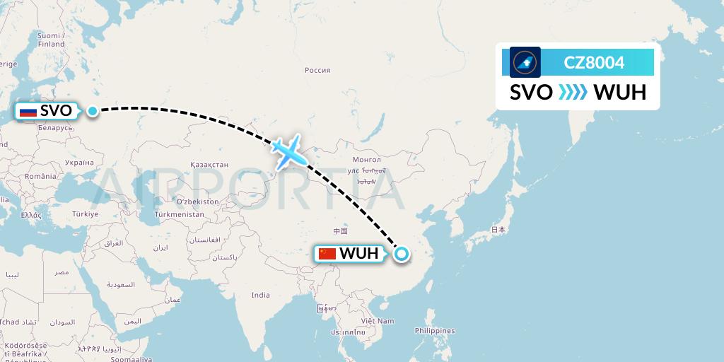 CZ8004 China Southern Airlines Flight Map: Moscow to Wuhan