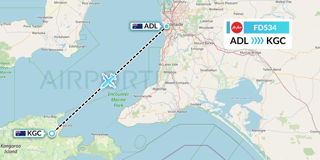 FD534 Thai AirAsia Flight Map: Adelaide to Kingscote