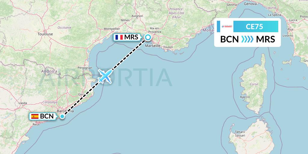 CE75 Chalair Aviation Flight Map: Barcelona to Marseille