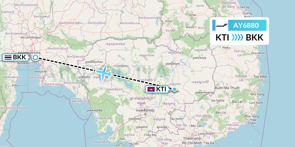 AY6880 Finnair Flight Map: Kratie to Bangkok