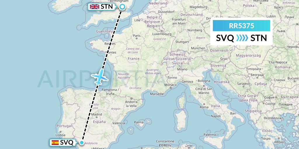 RR5375 Royal Air Force Flight Map: Seville to London